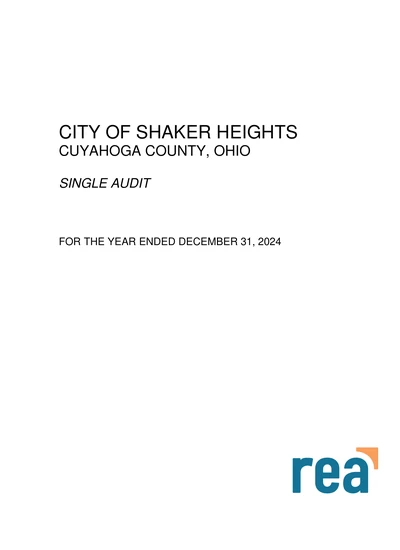 City of Shaker Heights ACFR Cover