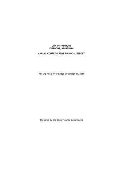 City of Fairmont ACFR Cover