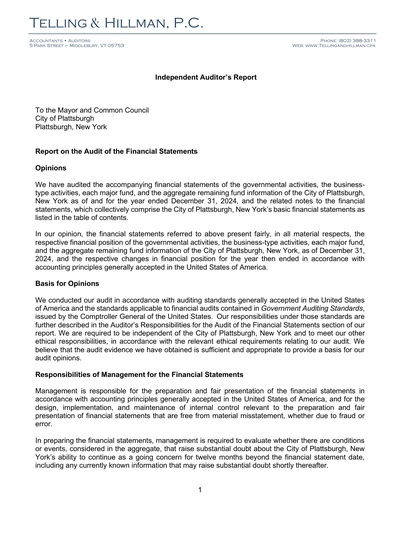 City of Plattsburgh, New York ACFR Cover