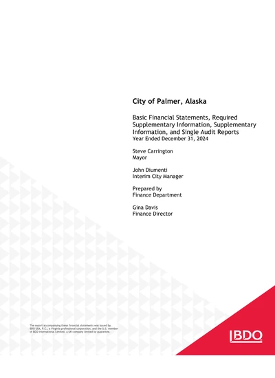 City of Palmer, Alaska ACFR Cover